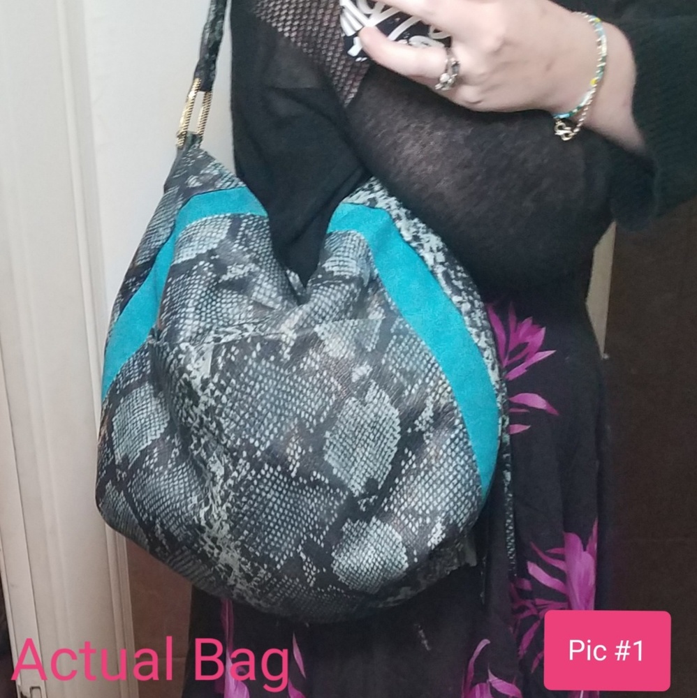 Aimee Kestenberg 100% Leather Teal Snakeskin Hobo